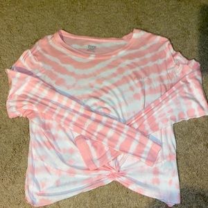 Long Sleeve VS Pink tie dye crop top with bottom tie detail
